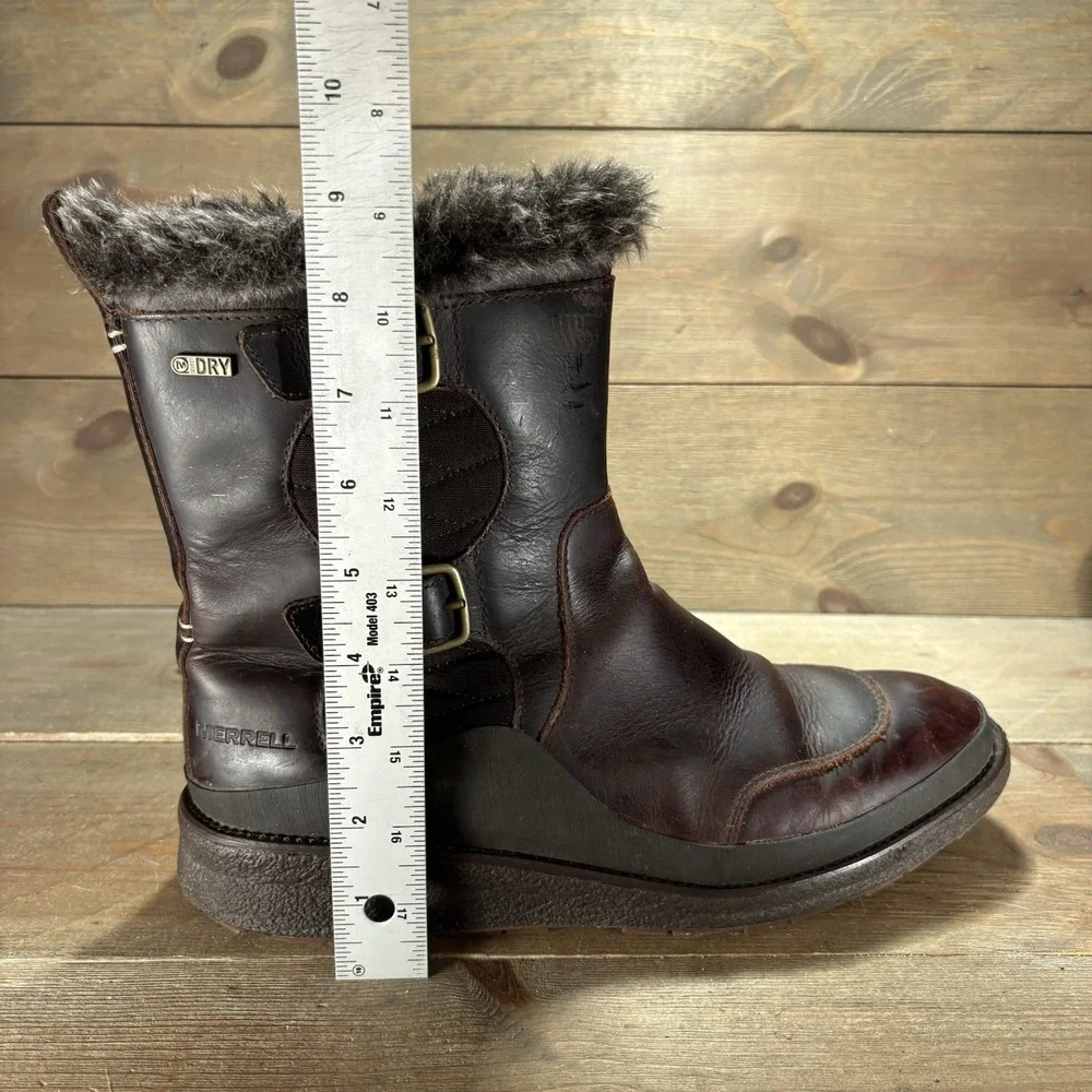 merrell tremblant ezra womens size 9.5 shoes brown leather fur waterproof boots